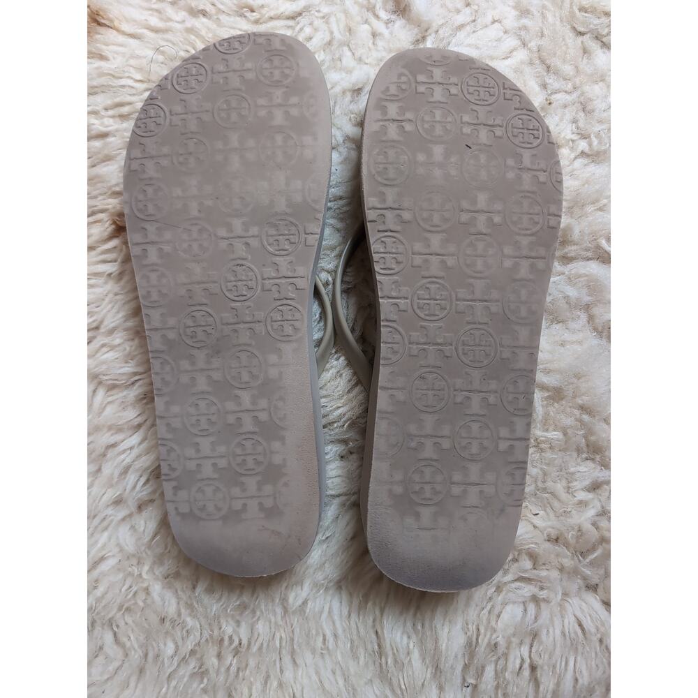 TORY BURCH Wedge Platform FLIP FLOPS Size 8-8.5 rubber sandals Dark Beige - Picture 8 of 12